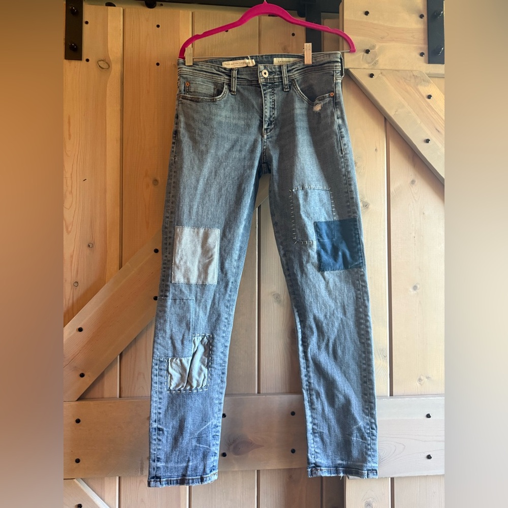 Pilcro Women's Straight Leg Jeans - Blue and Gray Patchwork